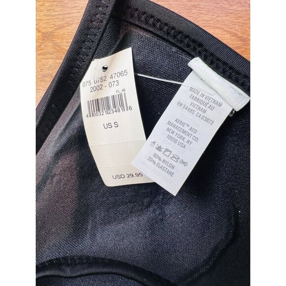 Aerie Black Perky Triangle Bikini Top Halter Tie Back Size Small Padded Classic - Picture 5 of 8